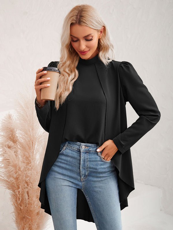 Women's Casual Solid Color Half Turtleneck Long Sleeves Fake Two Piece Shirt - Top