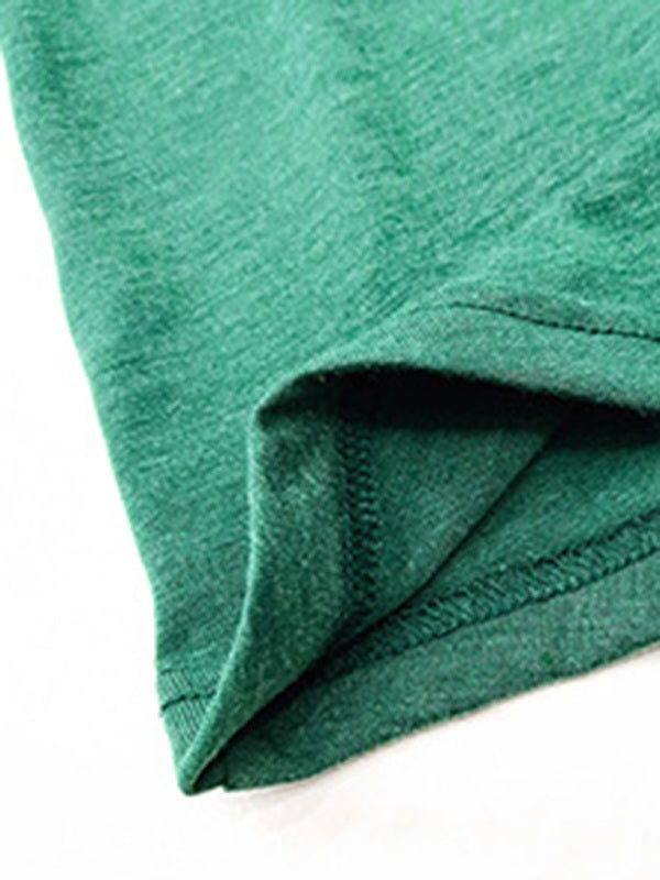 Women's casual solid color short - sleeved V - neck T-shirt - Top