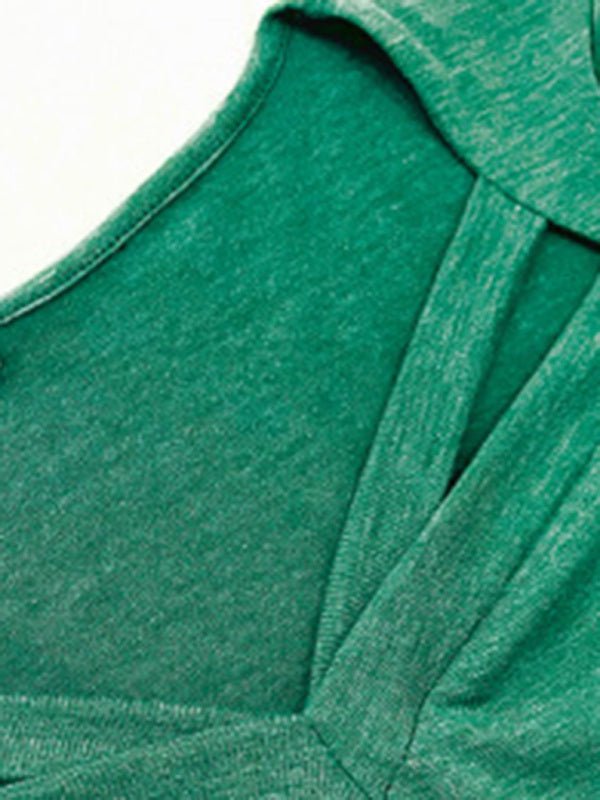 Women's casual solid color short - sleeved V - neck T-shirt - Top