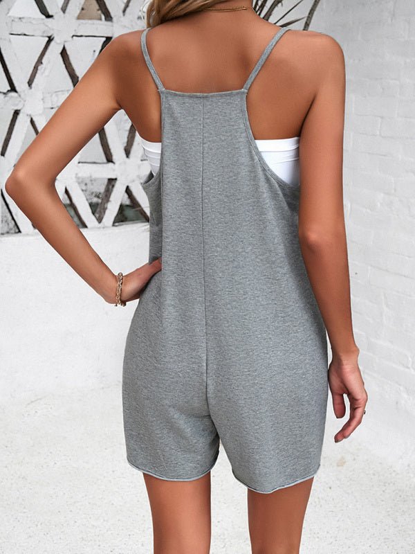 Women's casual solid color suspender jumpsuits - 