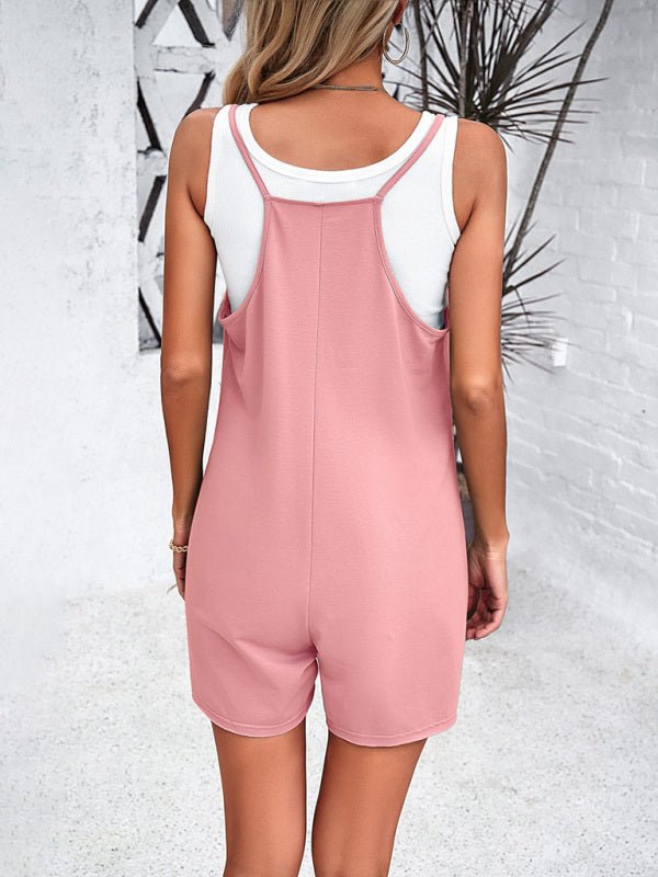 Women's casual solid color suspender jumpsuits - 