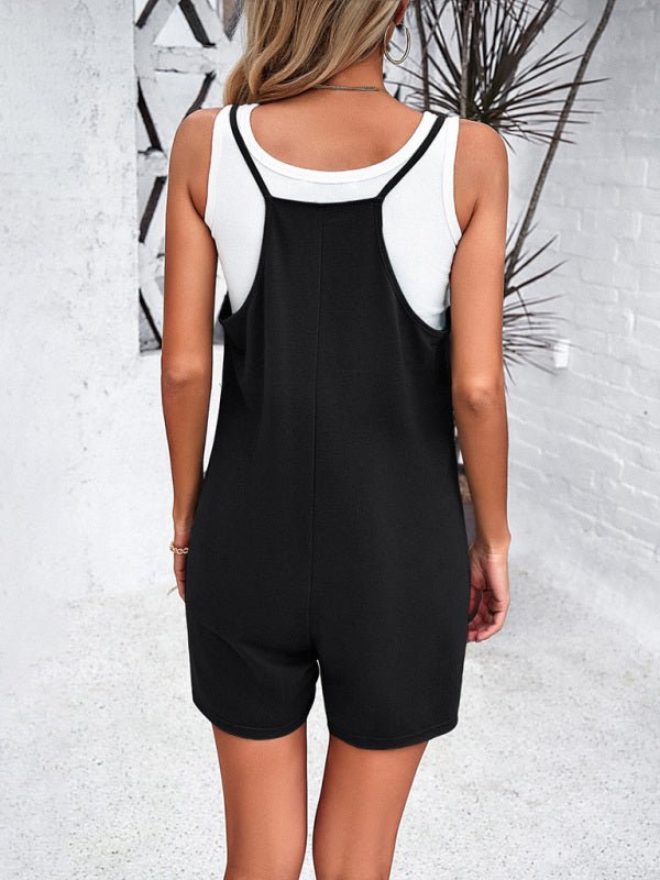 Women's casual solid color suspender jumpsuits - 