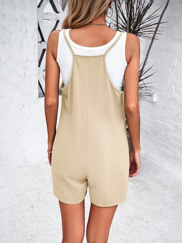 Women's casual solid color suspender jumpsuits - 