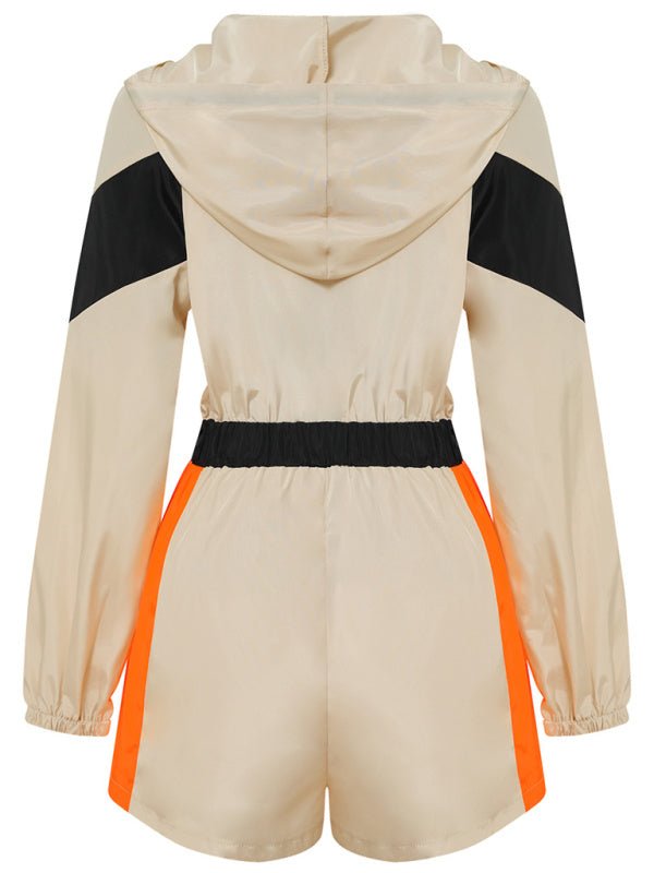Women's Casual Splicing Contrast Color Zipper One - Piece Shorts - Jumpsuit