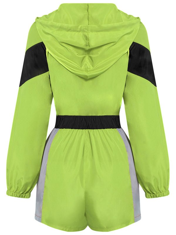Women's Casual Splicing Contrast Color Zipper One - Piece Shorts - Jumpsuit