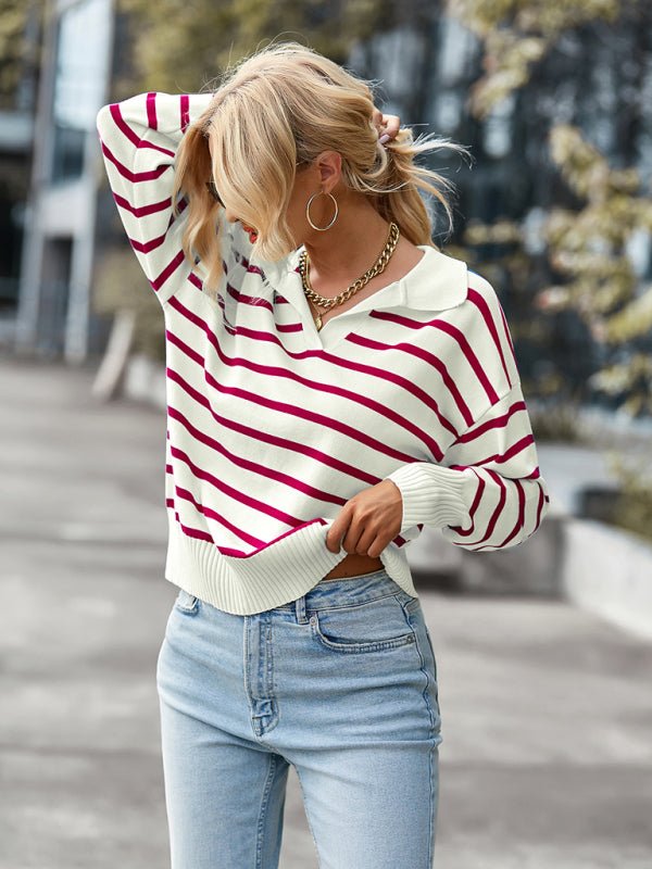 Women's casual stripe soft and comfortable warm top - Outerwear