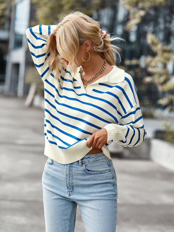 Women's casual stripe soft and comfortable warm top - Outerwear