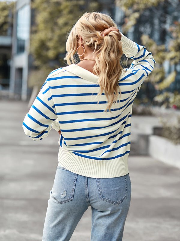 Women's casual stripe soft and comfortable warm top - Outerwear