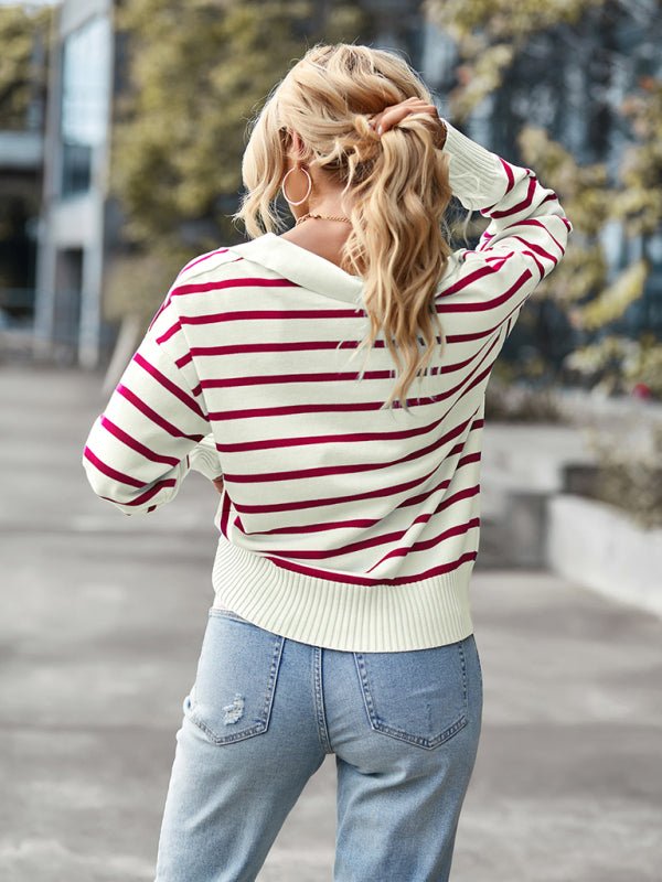 Women's casual stripe soft and comfortable warm top - Outerwear