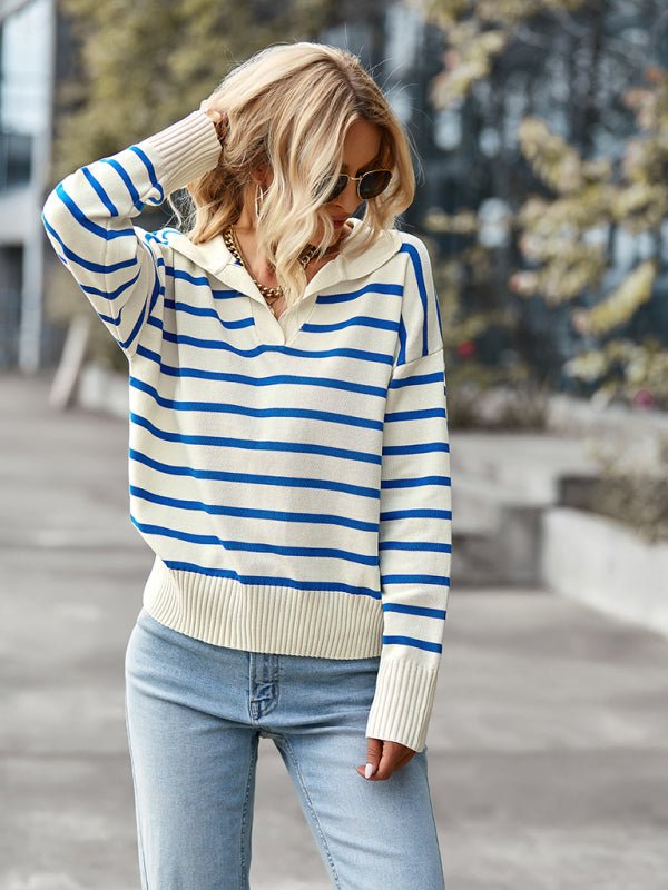 Women's casual stripe soft and comfortable warm top - Outerwear