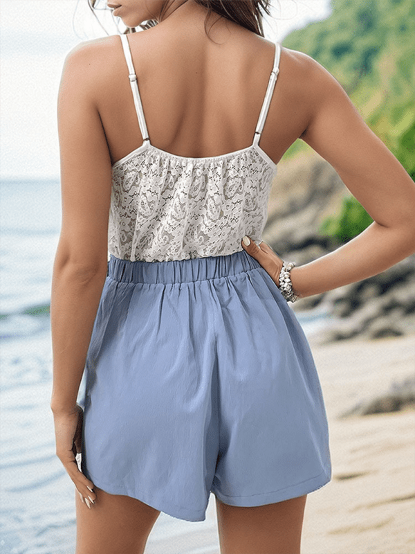 Women's casual suspender lace patchwork jumpsuit - Jumpsuit