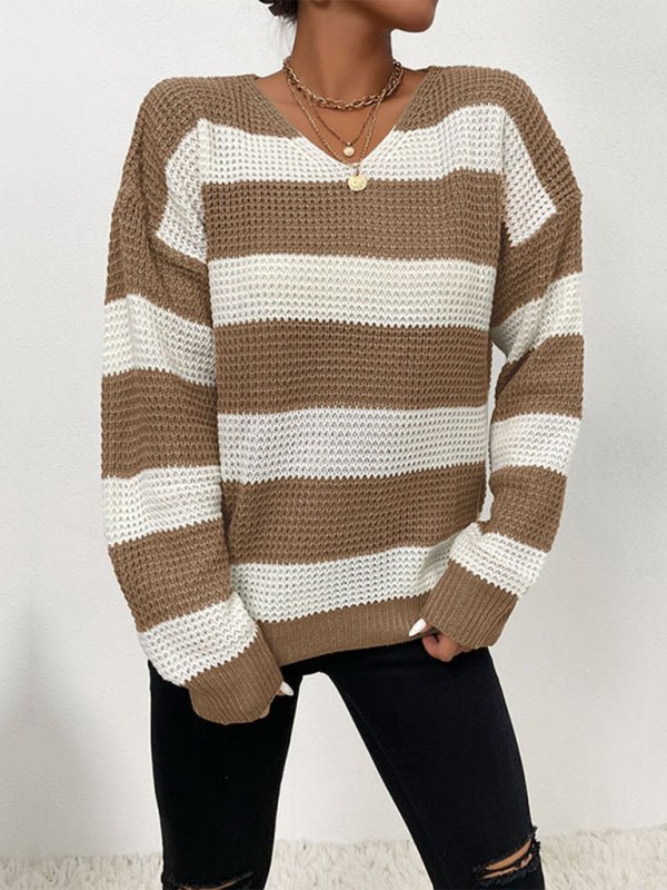 women's casual thin long sleeve striped sweater - Outerwear
