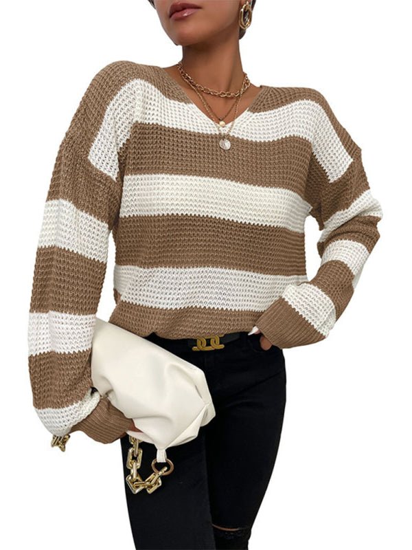 women's casual thin long sleeve striped sweater - Outerwear