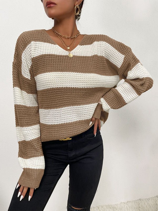 women's casual thin long sleeve striped sweater - Outerwear