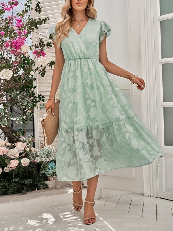 Women's Casual V Neck Floral Sleeveless Long Dress - Formal Dress