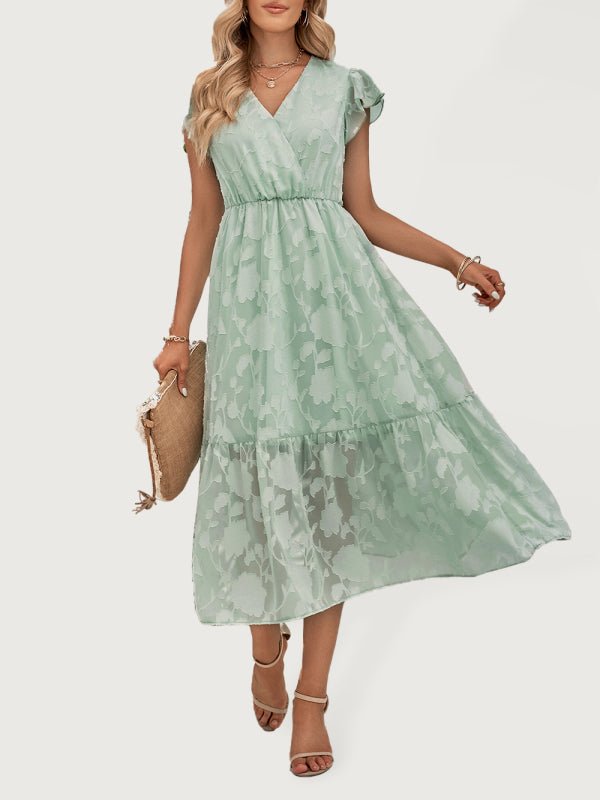 Women's Casual V Neck Floral Sleeveless Long Dress - Formal Dress