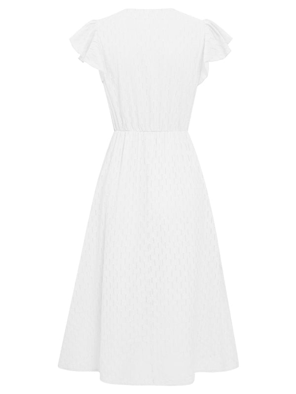 Women's clothing European and American solid color V - neck waist fresh wind dress for women - Formal Dress