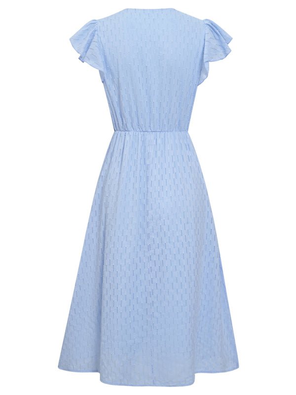 Women's clothing European and American solid color V - neck waist fresh wind dress for women - Formal Dress