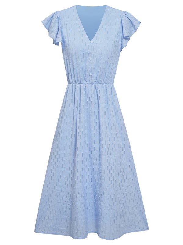 Women's clothing European and American solid color V - neck waist fresh wind dress for women - Formal Dress