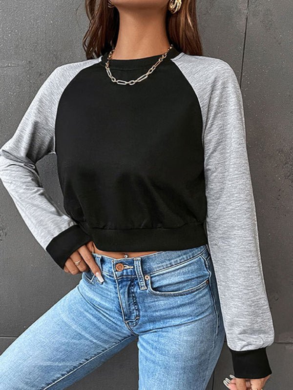 Women's Color Block Long Sleeve Cropped Sweatshirt - Outerwear
