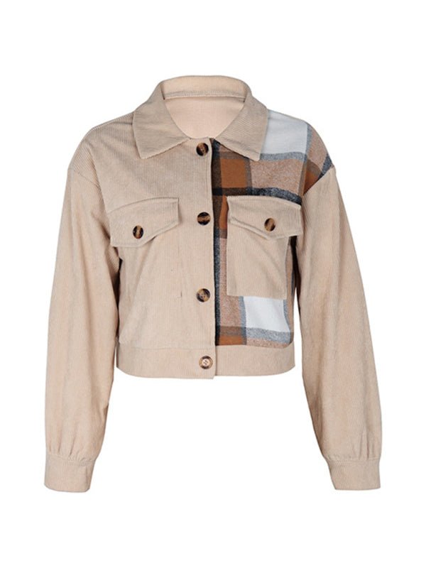 Women's Color Block Plaid Short Jacket - Outerwear