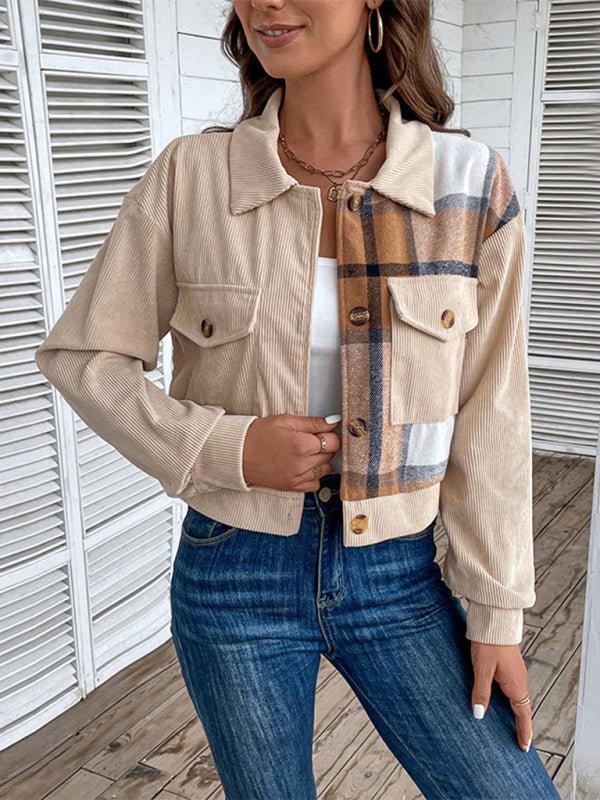 Women's Color Block Plaid Short Jacket - Outerwear