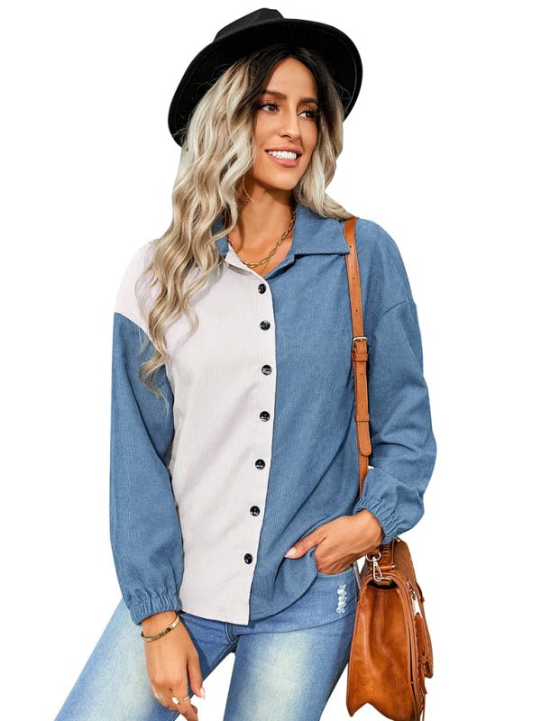 Women's color matching loose shirt coat - Outerwear