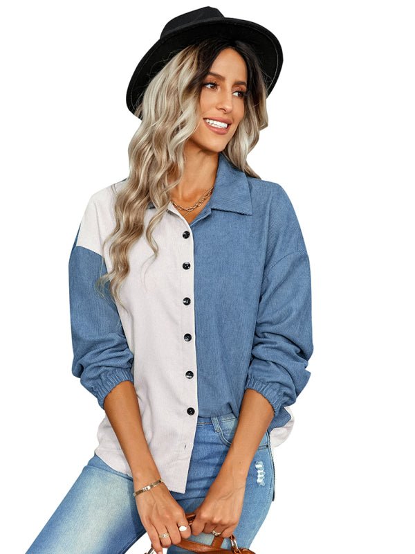 Women's color matching loose shirt coat - Outerwear