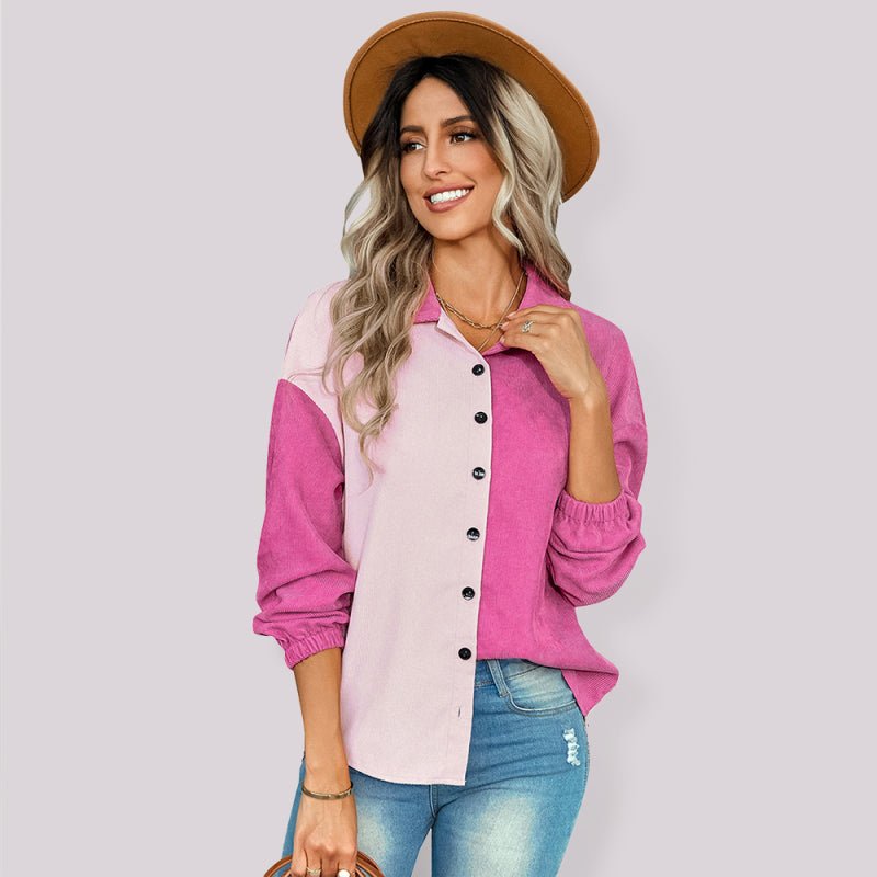Women's color matching loose shirt coat - Outerwear