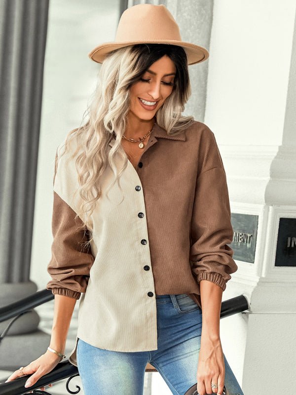Women's color matching loose shirt coat - Outerwear