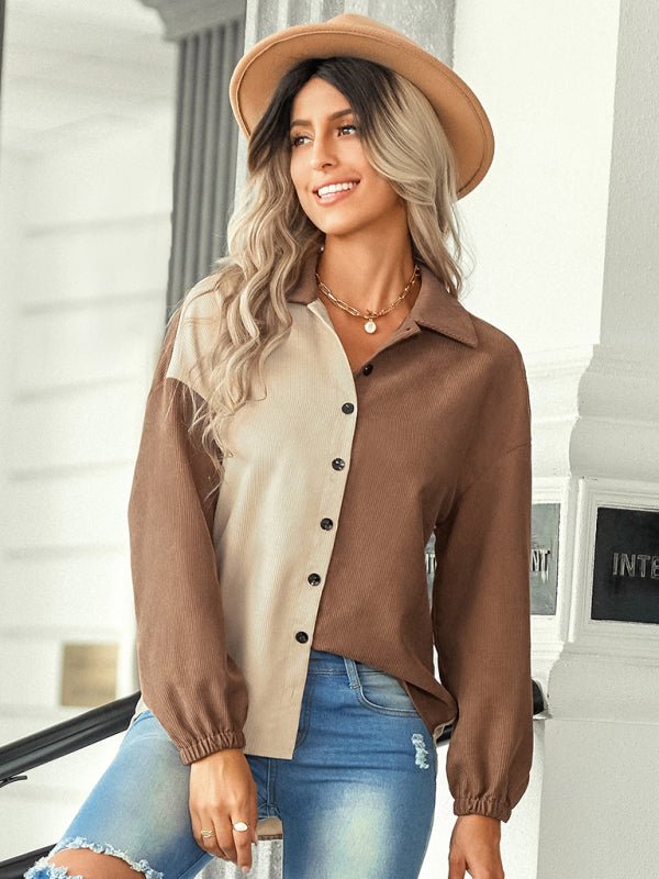 Women's color matching loose shirt coat - Outerwear