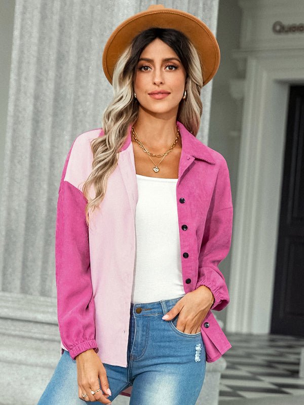 Women's color matching loose shirt coat - Outerwear