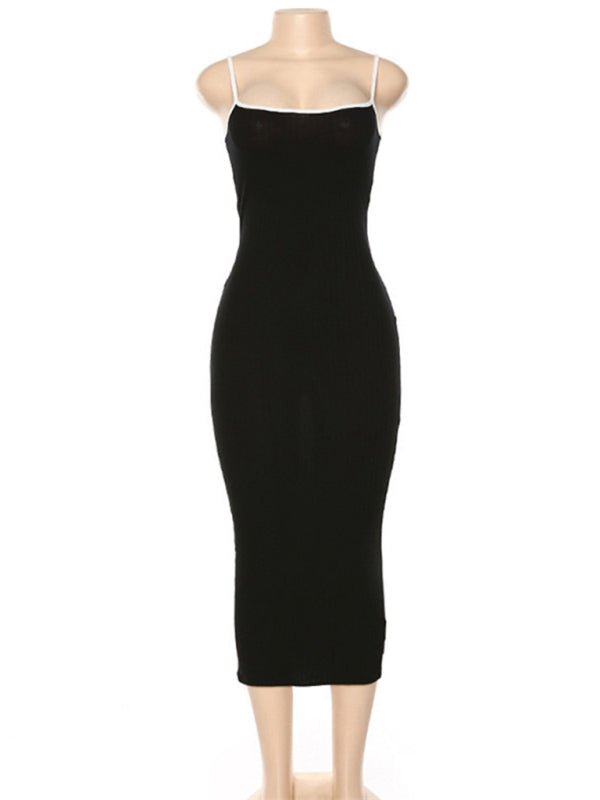 Women's Contrasting color suspender sexy open back slim dress - Casual Dress