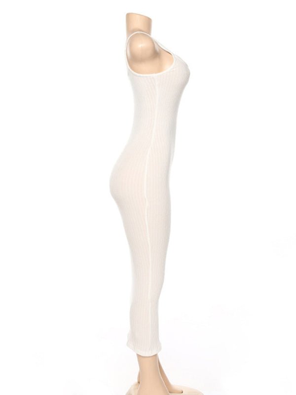 Women's Contrasting color suspender sexy open back slim dress - Casual Dress