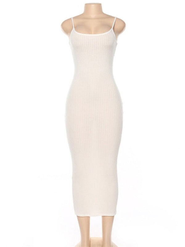 Women's Contrasting color suspender sexy open back slim dress - Casual Dress