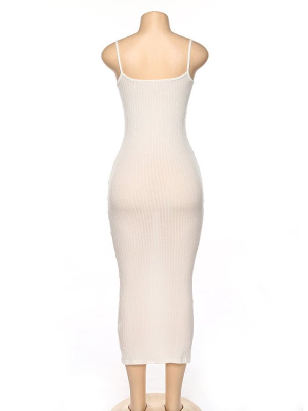 Women's Contrasting color suspender sexy open back slim dress - Casual Dress