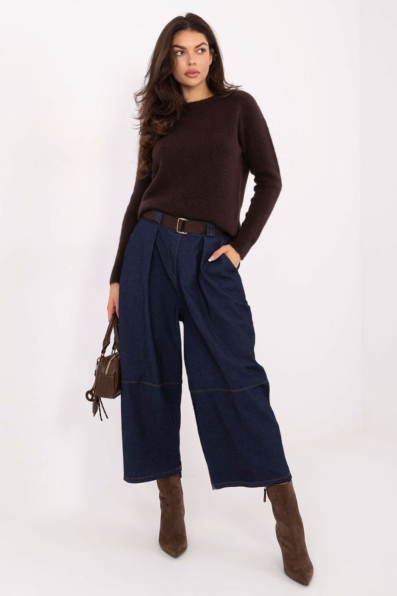Women's Cotton Blend Culotte Jeans with Belt - 