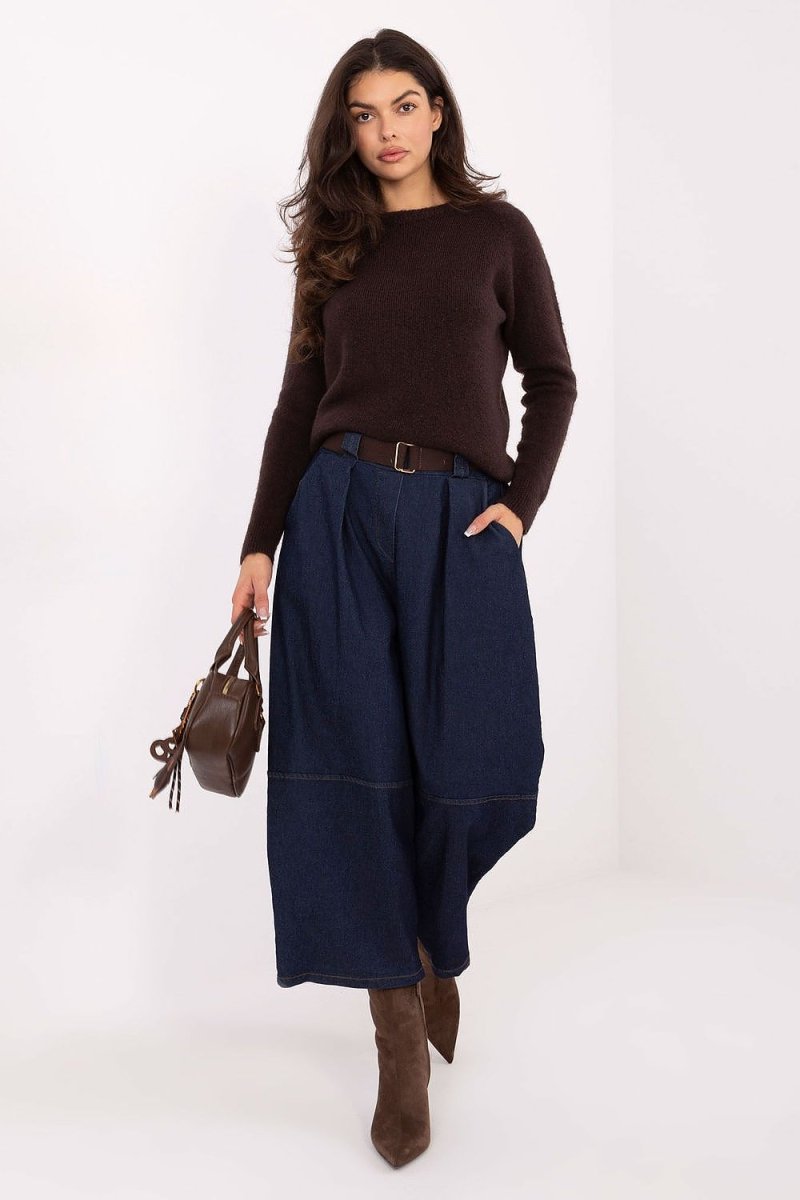 Women's Cotton Blend Culotte Jeans with Belt - 