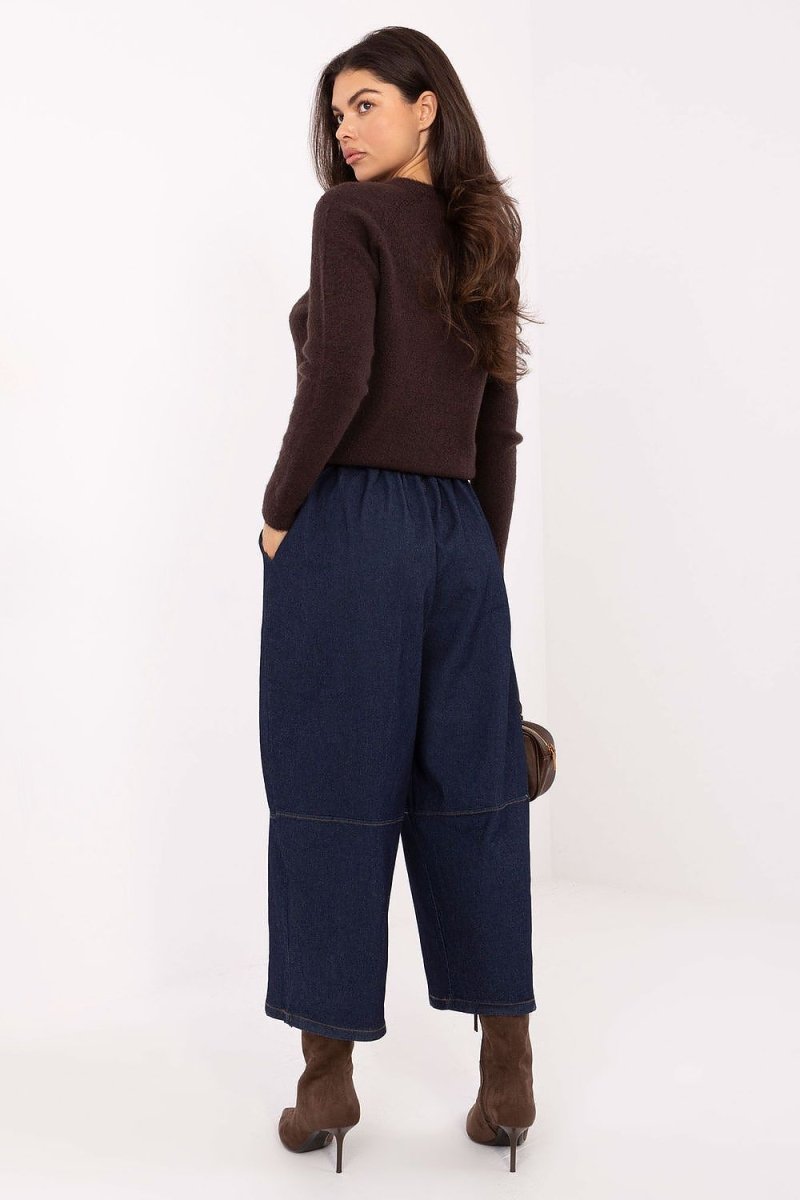 Women's Cotton Blend Culotte Jeans with Belt - 