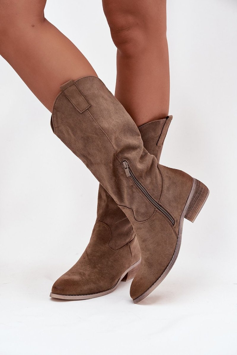 Women's Cowboy Suede Heel Boots - 