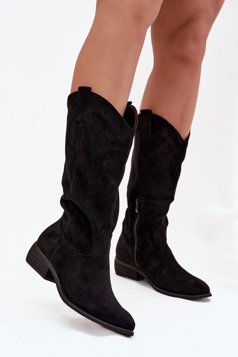 Women's Cowboy Suede Heel Boots - 