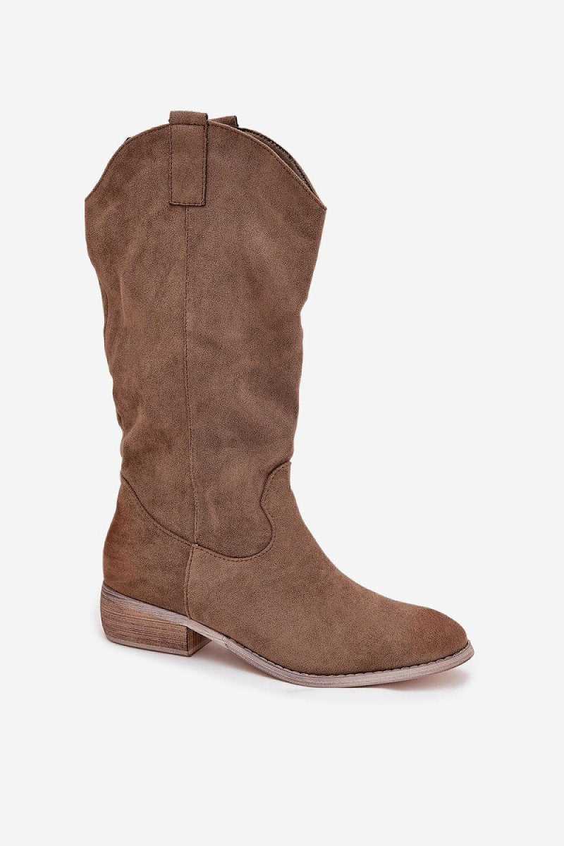 Women's Cowboy Suede Heel Boots - 