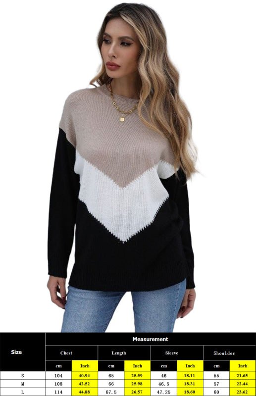 Women's Crew Neck Colorblock Pullover Sweater - Outerwear