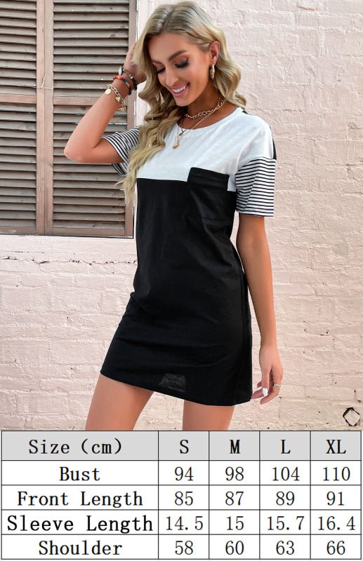 Women's Dress Casual Round Neck Short Sleeve Patchwork Striped T-Shirt Dress - Casual Dress