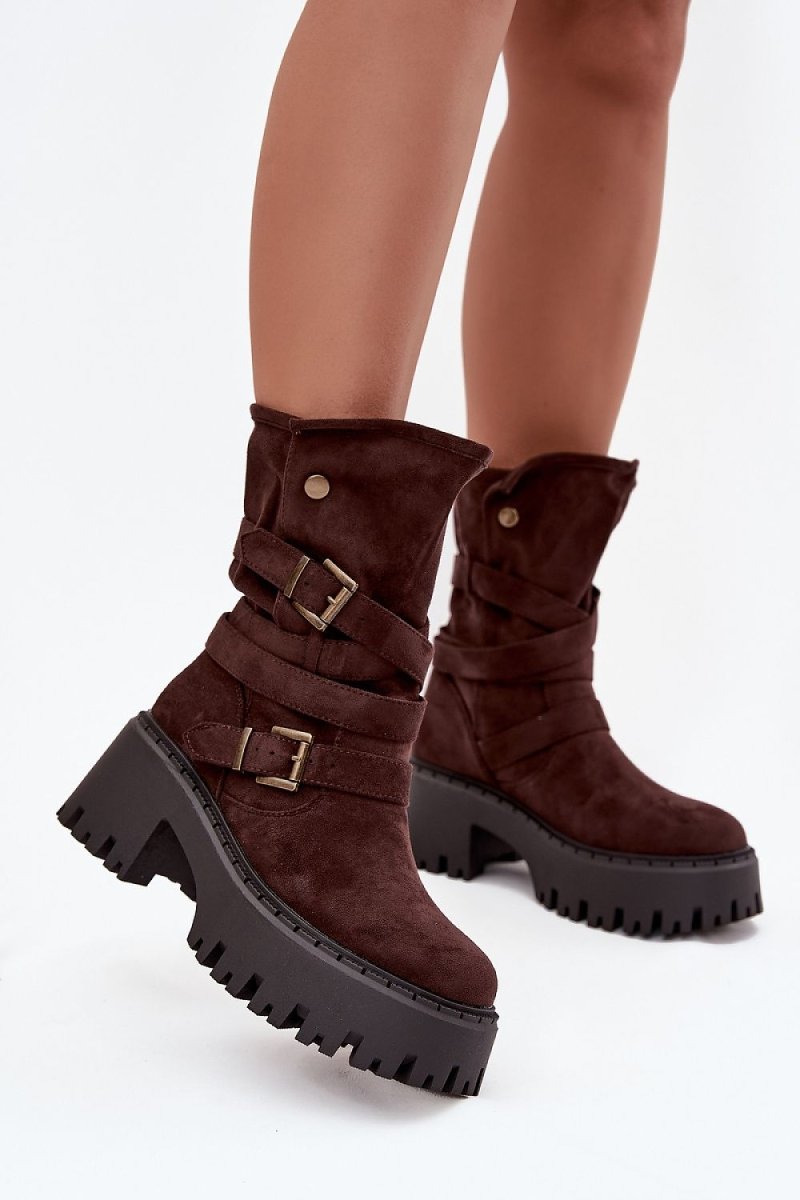 Women's Eco Suede Ankle Boots with Chunky Heel - 