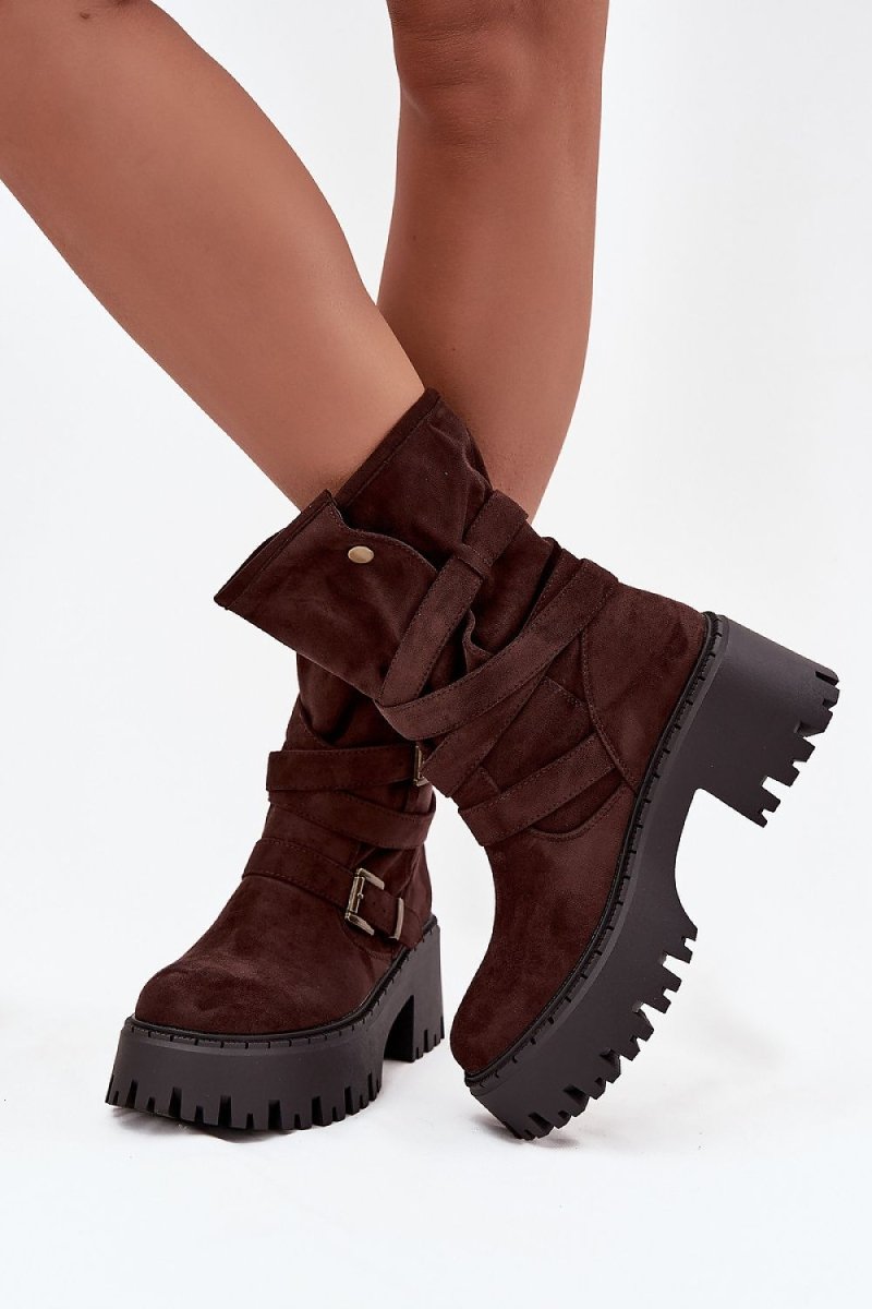 Women's Eco Suede Ankle Boots with Chunky Heel - 