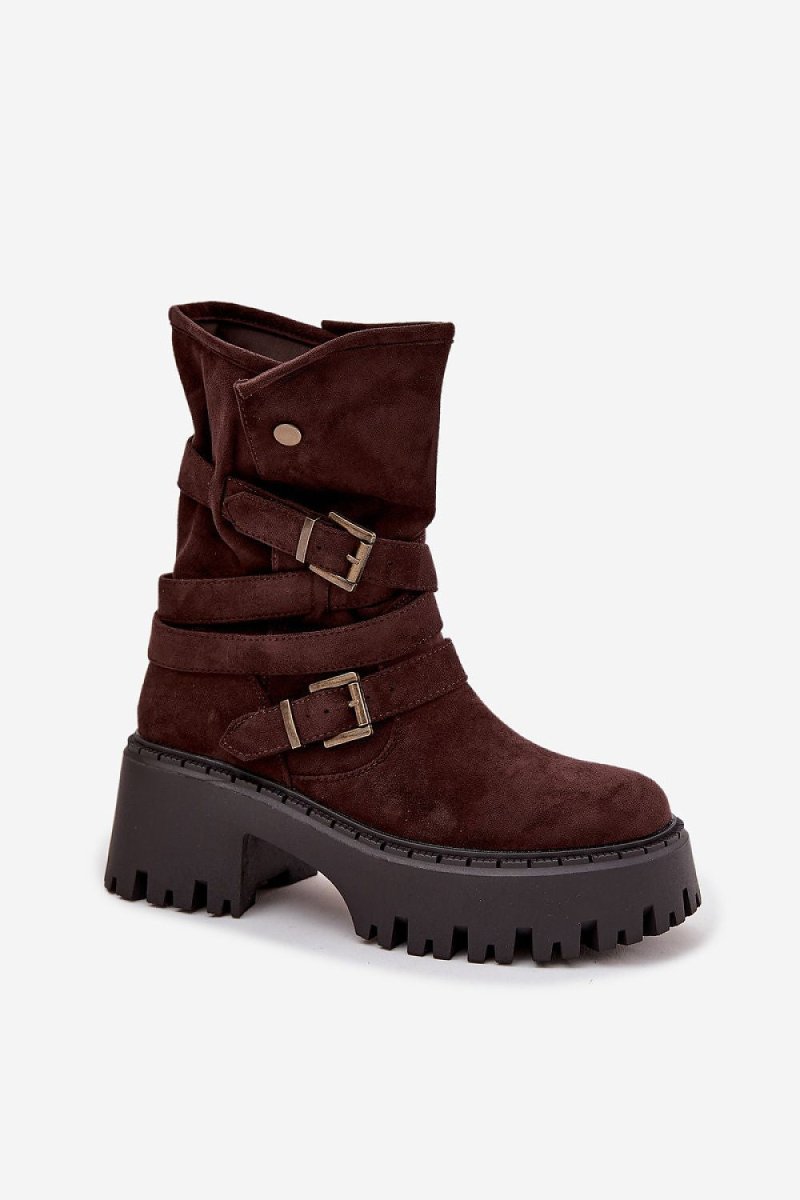 Women's Eco Suede Ankle Boots with Chunky Heel - 