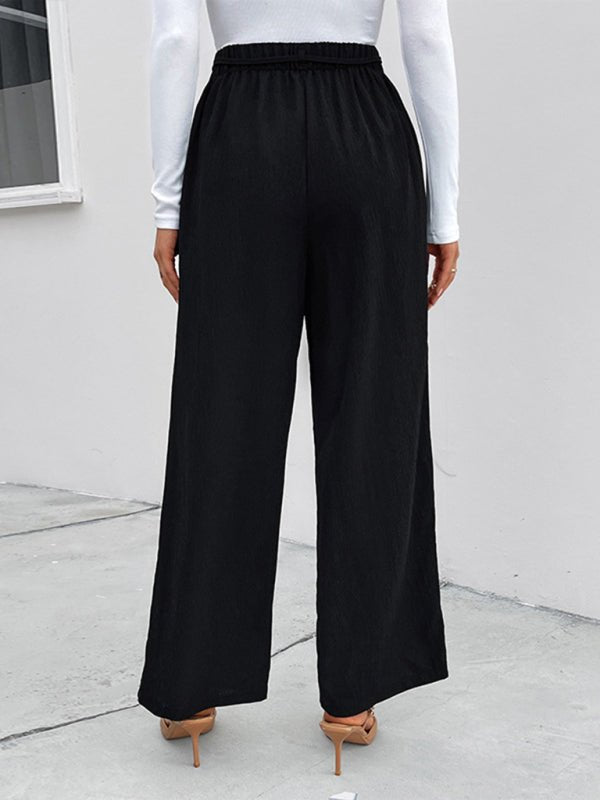 Women's elastic elastic loose wide leg long pants - Bottoms