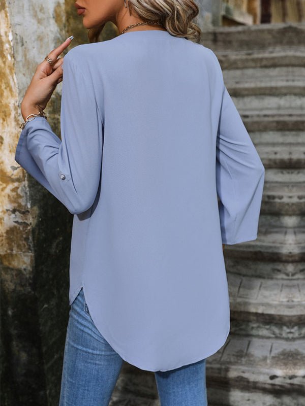 Women's Elegant Commuting V - Neck Button - Down Pullover Shirt - Top
