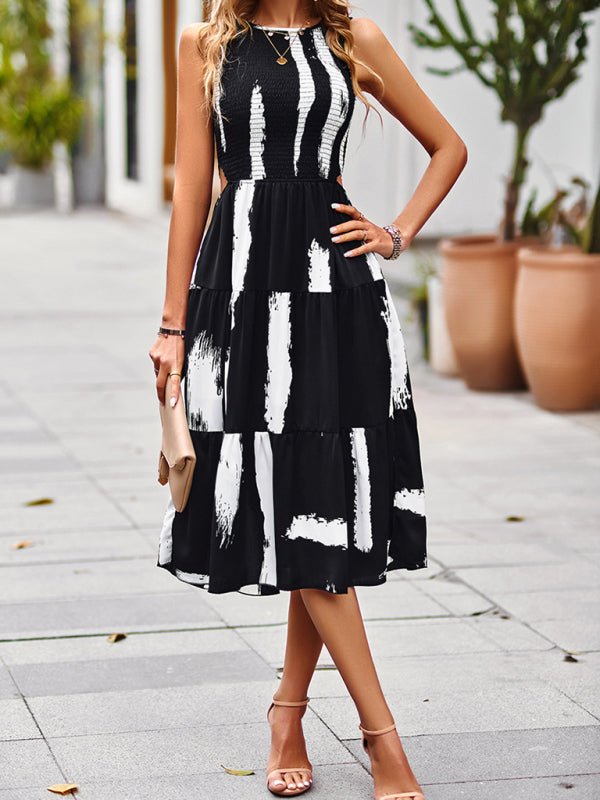 Women's Elegant Floral Sleeveless Dress - Casual Dress